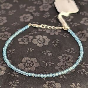 Delicate Genuine Sky Blue Topaz 2 mm Faceted Beaded Bracelet 925 Sterling Silver